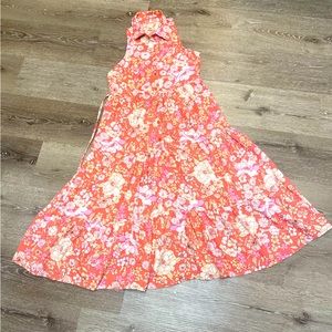 BOG Collection Women Coral Floral Sleeveless Button Tiered Dress Size XS